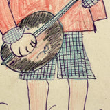 Mickey Mouse in Plaid Shorts with Banjo-- c. 1940s-50s Ink, Graphite and Crayon Drawing (Copy)