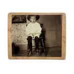Bright Eyed Child in Chair with Patterned Rug and Wallpaper, Beautiful Antique Mounted Photo