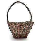Wonderful Woven Scrap Tin Folk Art Basket in Red and Green Paint. c. 2nd Quarter 20th Century