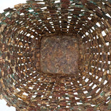 Wonderful Woven Scrap Tin Folk Art Basket in Red and Green Paint. c. 2nd Quarter 20th Century