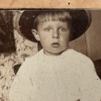 Bright Eyed Child in Chair with Patterned Rug and Wallpaper, Beautiful Antique Mounted Photo