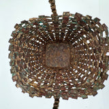 Wonderful Woven Scrap Tin Folk Art Basket in Red and Green Paint. c. 2nd Quarter 20th Century
