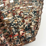 Wonderful Woven Scrap Tin Folk Art Basket in Red and Green Paint. c. 2nd Quarter 20th Century