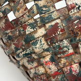 Wonderful Woven Scrap Tin Folk Art Basket in Red and Green Paint. c. 2nd Quarter 20th Century