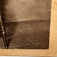Bright Eyed Child in Chair with Patterned Rug and Wallpaper, Beautiful Antique Mounted Photo