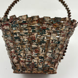 Wonderful Woven Scrap Tin Folk Art Basket in Red and Green Paint. c. 2nd Quarter 20th Century