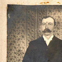 Man with Thick Mustache and Wallpaper (and Third Eye?), Wonderful Antique Mounted Photo