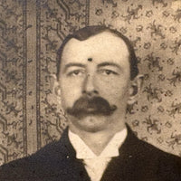 Man with Thick Mustache and Wallpaper (and Third Eye?), Wonderful Antique Mounted Photo