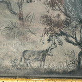 SOLD Charming 19th Century Sandpaper Drawing with Man, Cow and Fantasy Castle, Period Frame