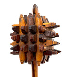 Especially Intricate Earlier 20th Century Three Tone Folk Art Whimsy Rattle with Heart Finial