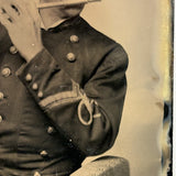 Handsome Civil War Military Flute Player in Uniform, Scarce and Striking Antique Tintype