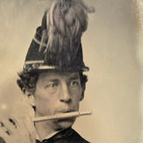 Handsome Civil War Military Flute Player in Uniform, Scarce and Striking Antique Tintype