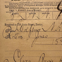 Clara Broke Her Left Leg at the Rink Saturday Night, 1884 Western Union Telegram
