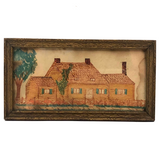 Antique Ink and Watercolor House with Tree Drawing
