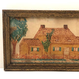 Antique Ink and Watercolor House with Tree Drawing