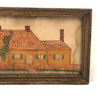 Antique Ink and Watercolor House with Tree Drawing