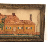 Antique Ink and Watercolor House with Tree Drawing