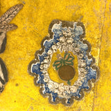 c. 1840s American Wallpaper Band Box with Decoupage in Glorious Yellow and Blue