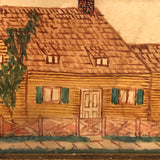 Antique Ink and Watercolor House with Tree Drawing