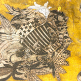 c. 1840s American Wallpaper Band Box with Decoupage in Glorious Yellow and Blue