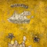 c. 1840s American Wallpaper Band Box with Decoupage in Glorious Yellow and Blue