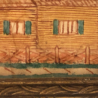 Antique Ink and Watercolor House with Tree Drawing