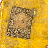 c. 1840s American Wallpaper Band Box with Decoupage in Glorious Yellow and Blue