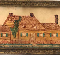 Antique Ink and Watercolor House with Tree Drawing