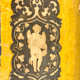 c. 1840s American Wallpaper Band Box with Decoupage in Glorious Yellow and Blue