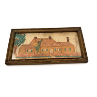 Antique Ink and Watercolor House with Tree Drawing