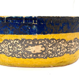 c. 1840s American Wallpaper Band Box with Decoupage in Glorious Yellow and Blue