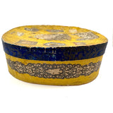 c. 1840s American Wallpaper Band Box with Decoupage in Glorious Yellow and Blue