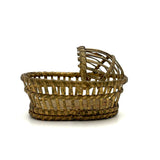 Lovely and Unusual Old Gold Painted Miniature Basketry Basinet with Wooden Bottom