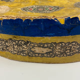 c. 1840s American Wallpaper Band Box with Decoupage in Glorious Yellow and Blue