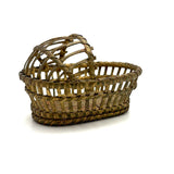 Lovely and Unusual Old Gold Painted Miniature Basketry Basinet with Wooden Bottom