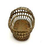 Lovely and Unusual Old Gold Painted Miniature Basketry Basinet with Wooden Bottom