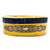 c. 1840s American Wallpaper Band Box with Decoupage in Glorious Yellow and Blue