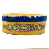 c. 1840s American Wallpaper Band Box with Decoupage in Glorious Yellow and Blue