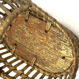 Lovely and Unusual Old Gold Painted Miniature Basketry Basinet with Wooden Bottom
