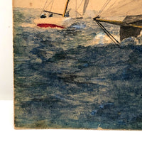 1931 Ink and Watercolor Seascape with Ships Signed C. Friburgh