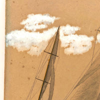 1931 Ink and Watercolor Seascape with Ships Signed C. Friburgh