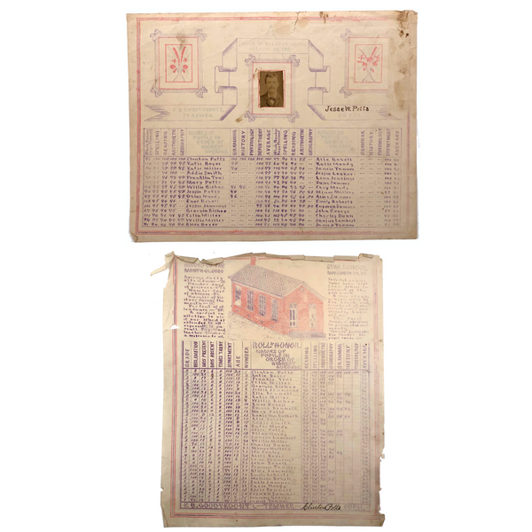 1882-83 Star School Student Grades and Rankings—Pair of Very Early Mimeographs with Mounted Photo