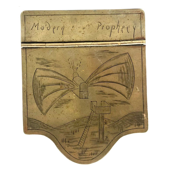 Modern Prophecy, Early 19th C. Engraved Brass Snuff Box with Imagined Flying Machine