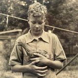 Ernest Young Man Tenderly Holding Chicken, c. 1940s-50s Snapshot