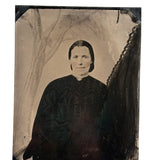 Woman in Black with Painterly Tree, Curious Full Plate Folk Art Tintype