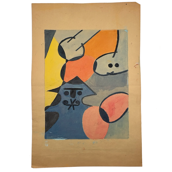 Strangely Satisfying Mid Century Watercolor Color and Form Study, with Face!