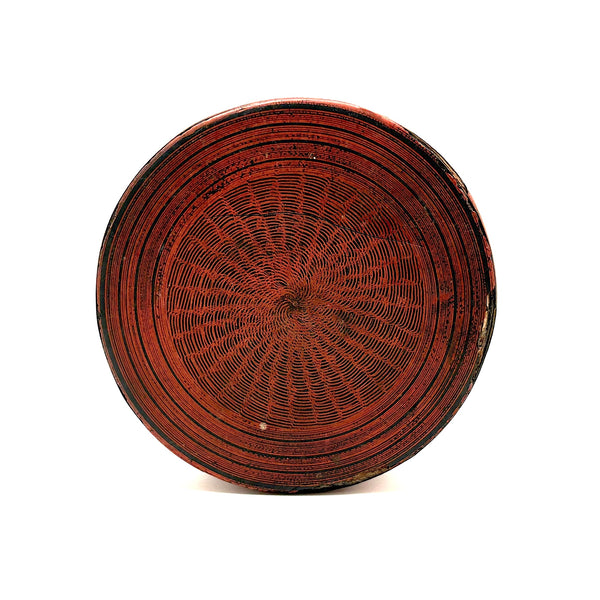 Striking Antique Burmese Red and Black Lacquer Small Betel Box