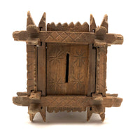 Old Carved Folk Art Still Bank with Crown of Thorns Corners