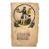 My Passion Never Can Be Told, Gentleman with Bird and Letter, C. 1840  Hand-colored Block Print Valentine