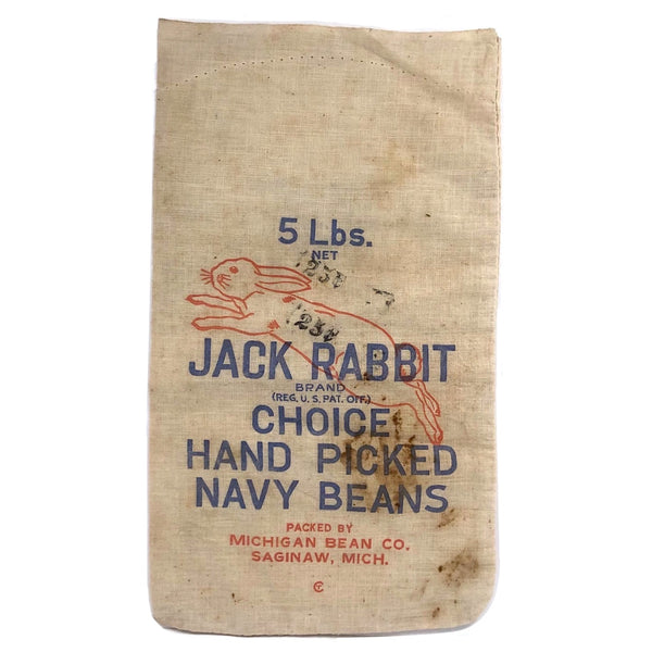 Sweet Old Jack Rabbit Beans Cotton Muslin Sack with Embroidery Design on Reverse